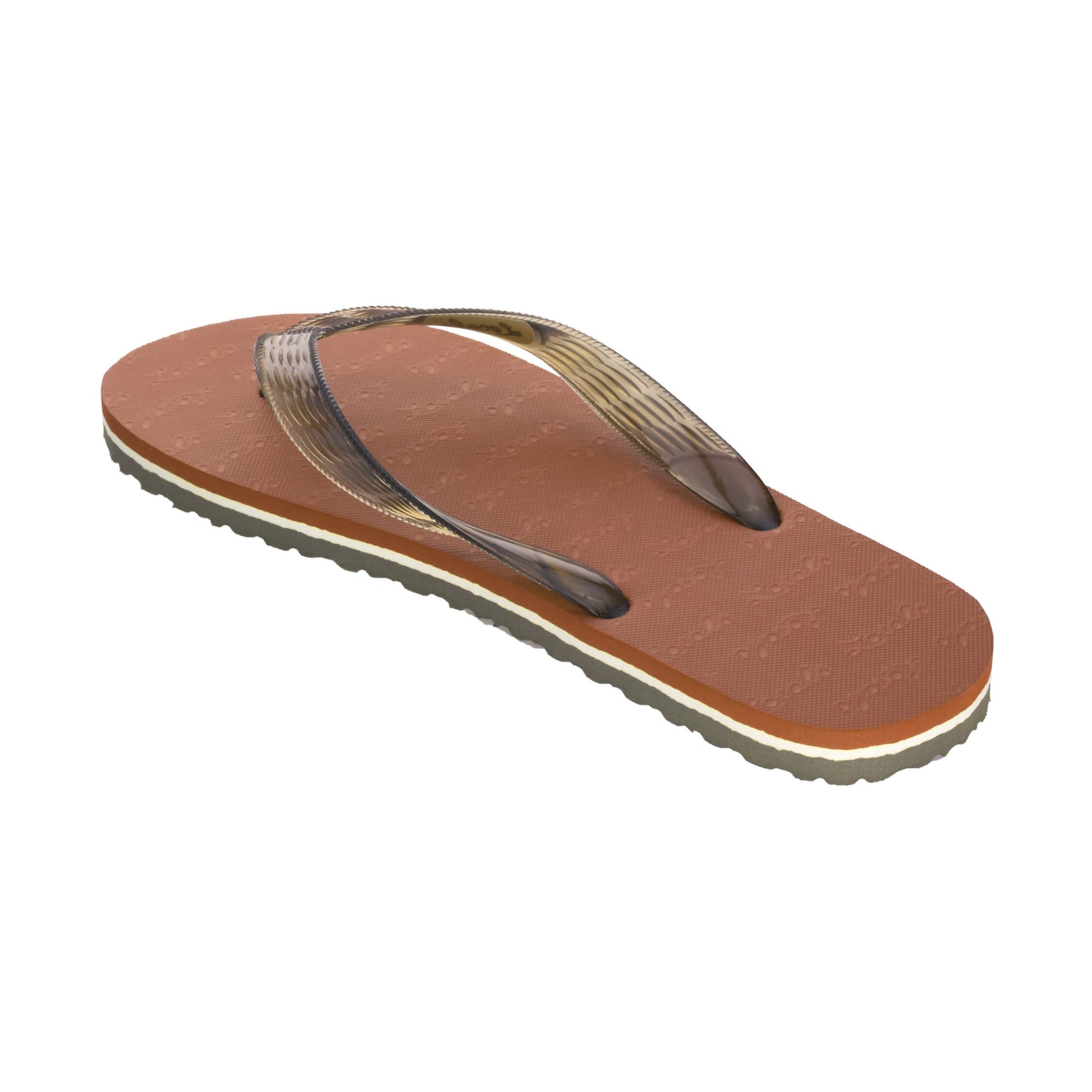 Locals Unisex Stripe Brown Flip Flops featuring a Brown platform with a White stripe and a Translucent Brown strap.