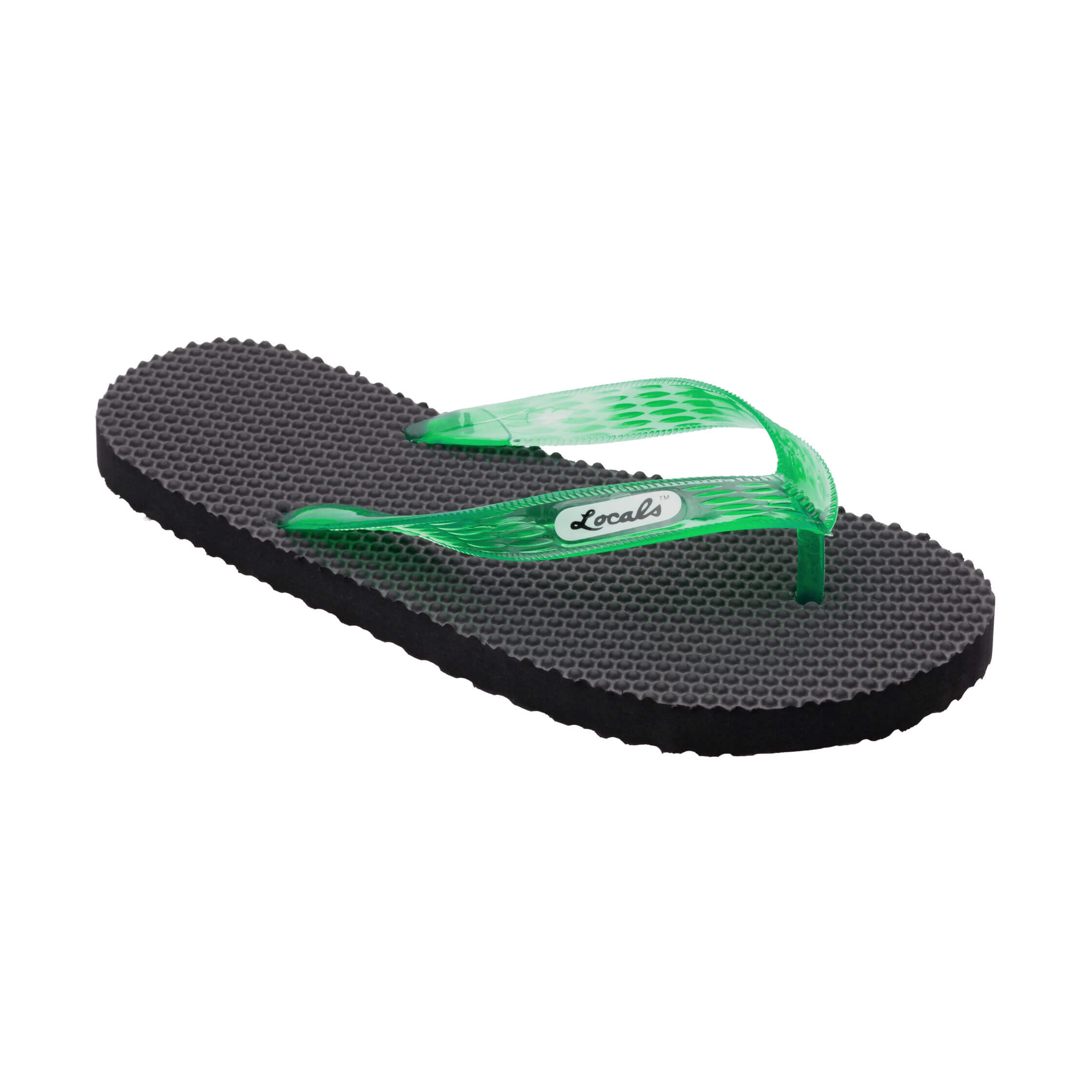 Locals Massage Black Platform Slippahs with Translucent Green Strap