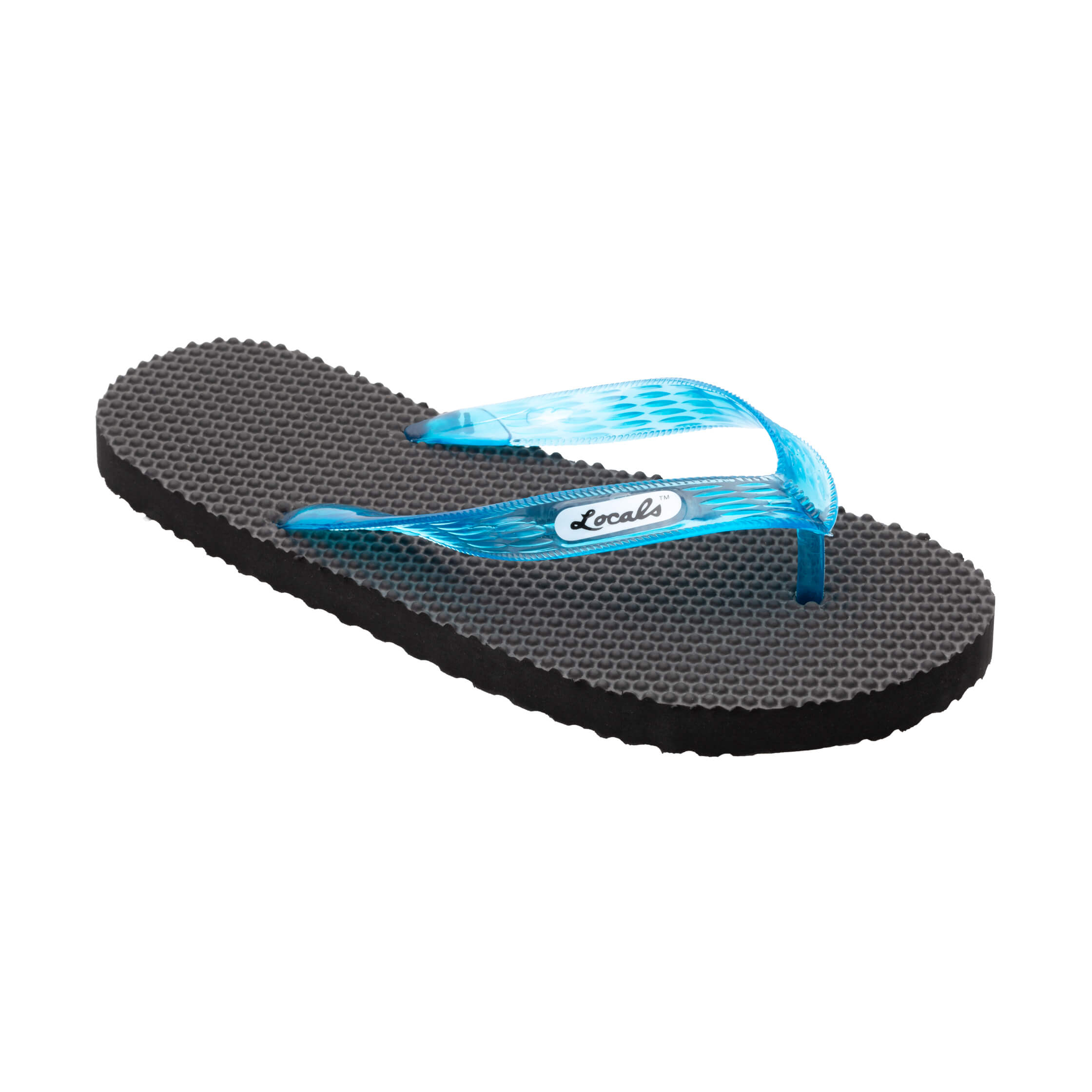 Locals Massage Black Platform Slippahs with Translucent Turquoise Strap