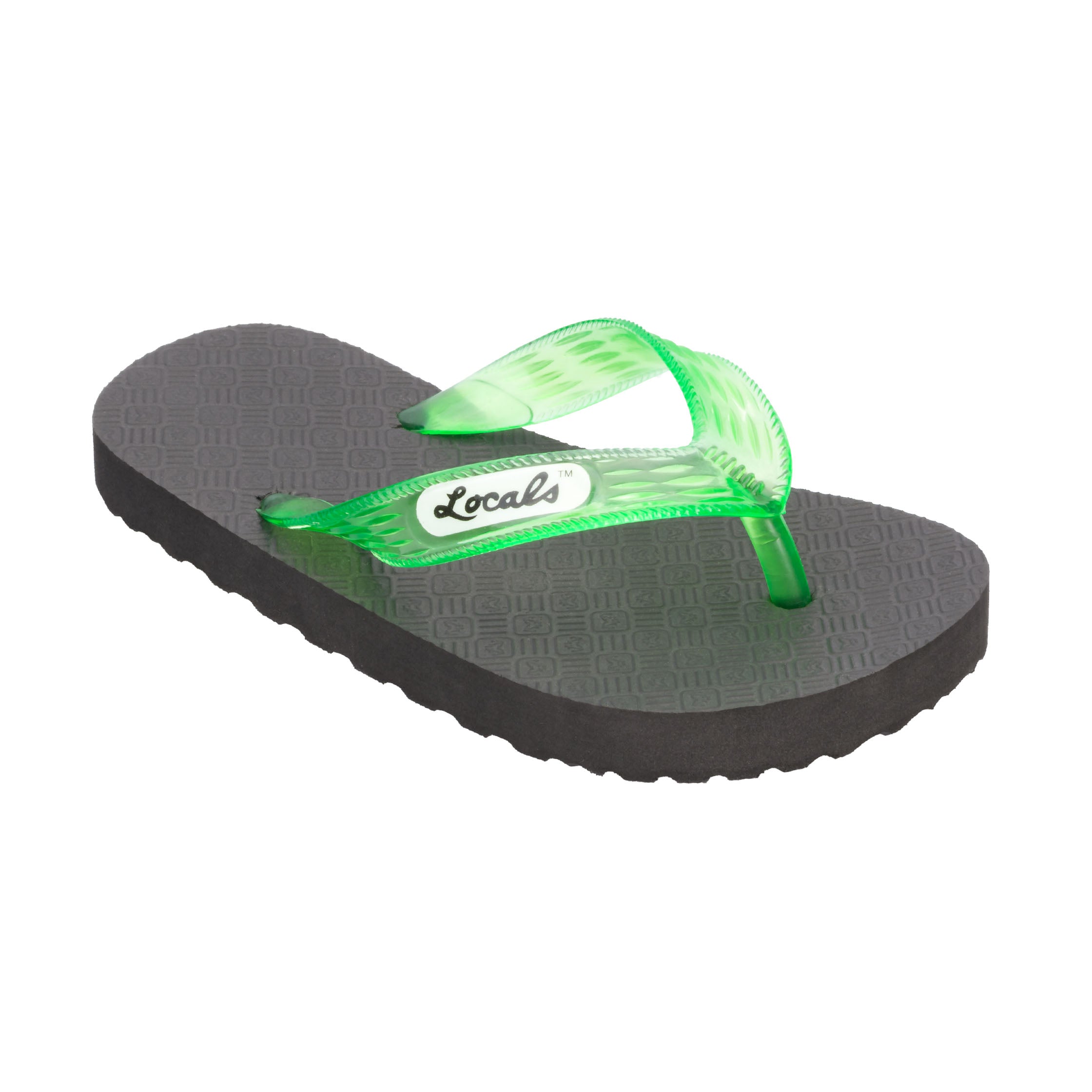 Locals Kids Original Black Platform Slippahs with Translucent Green Strap