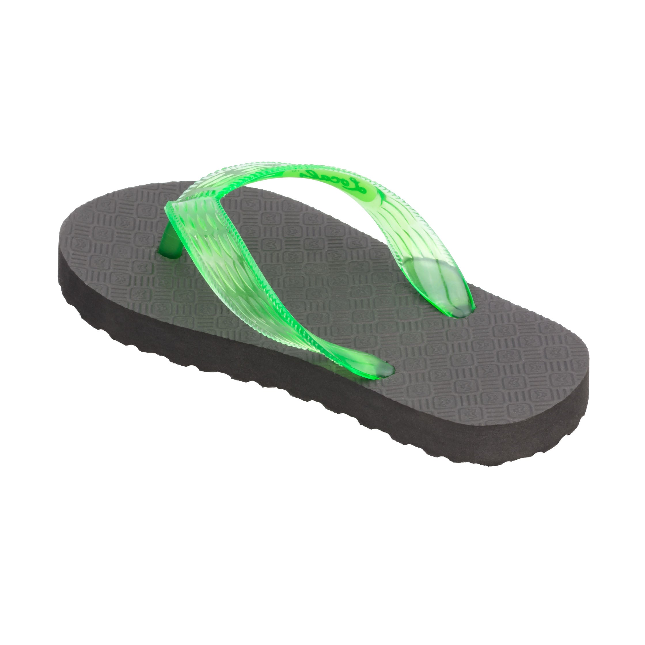 Locals Kids Original Black Platform Slippahs with Translucent Green Strap