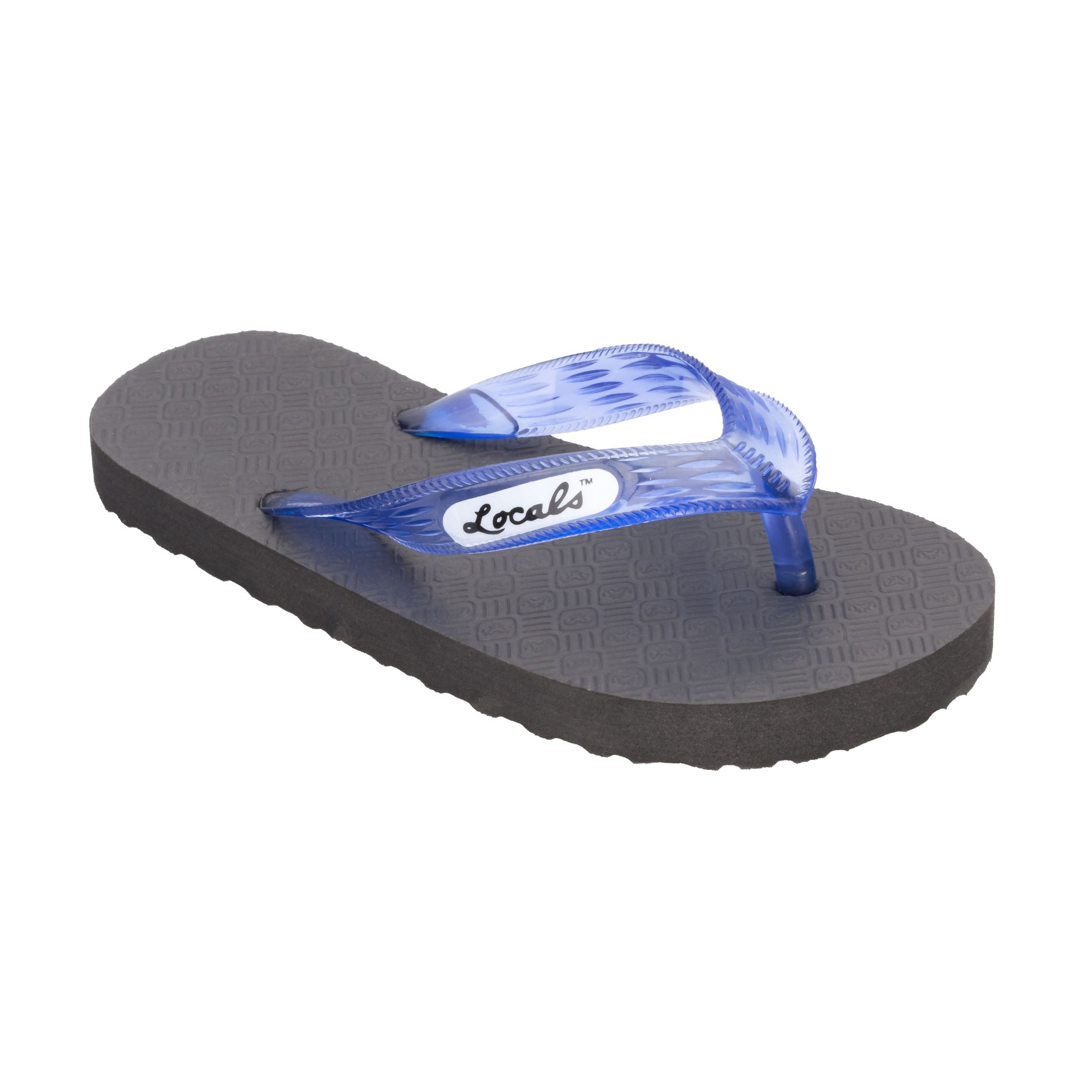 Locals Kids Original Black Platform Slippahs with Translucent Blue Strap