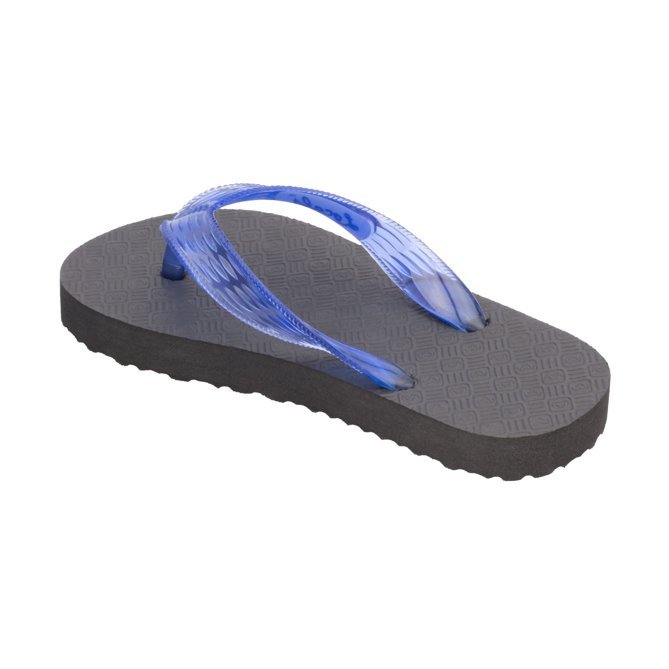Locals Kids Original Black Platform Slippahs with Translucent Blue Strap