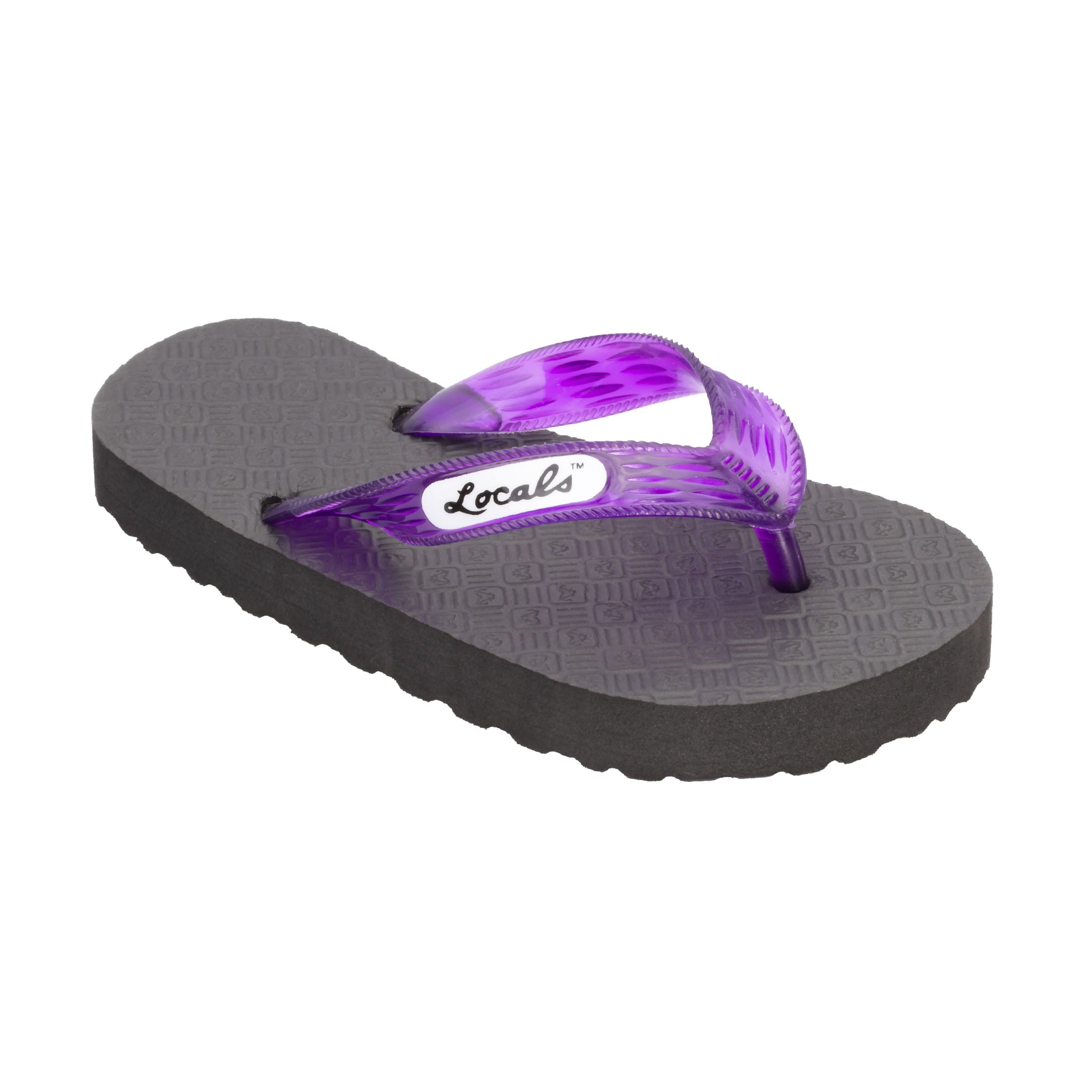 Locals Kids Original Black Platform Slippahs with Translucent Purple Strap