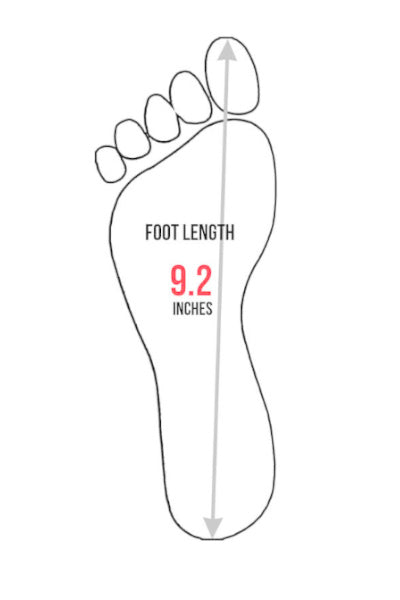 Diagram of a Foot measuring the length of 9.2 inches