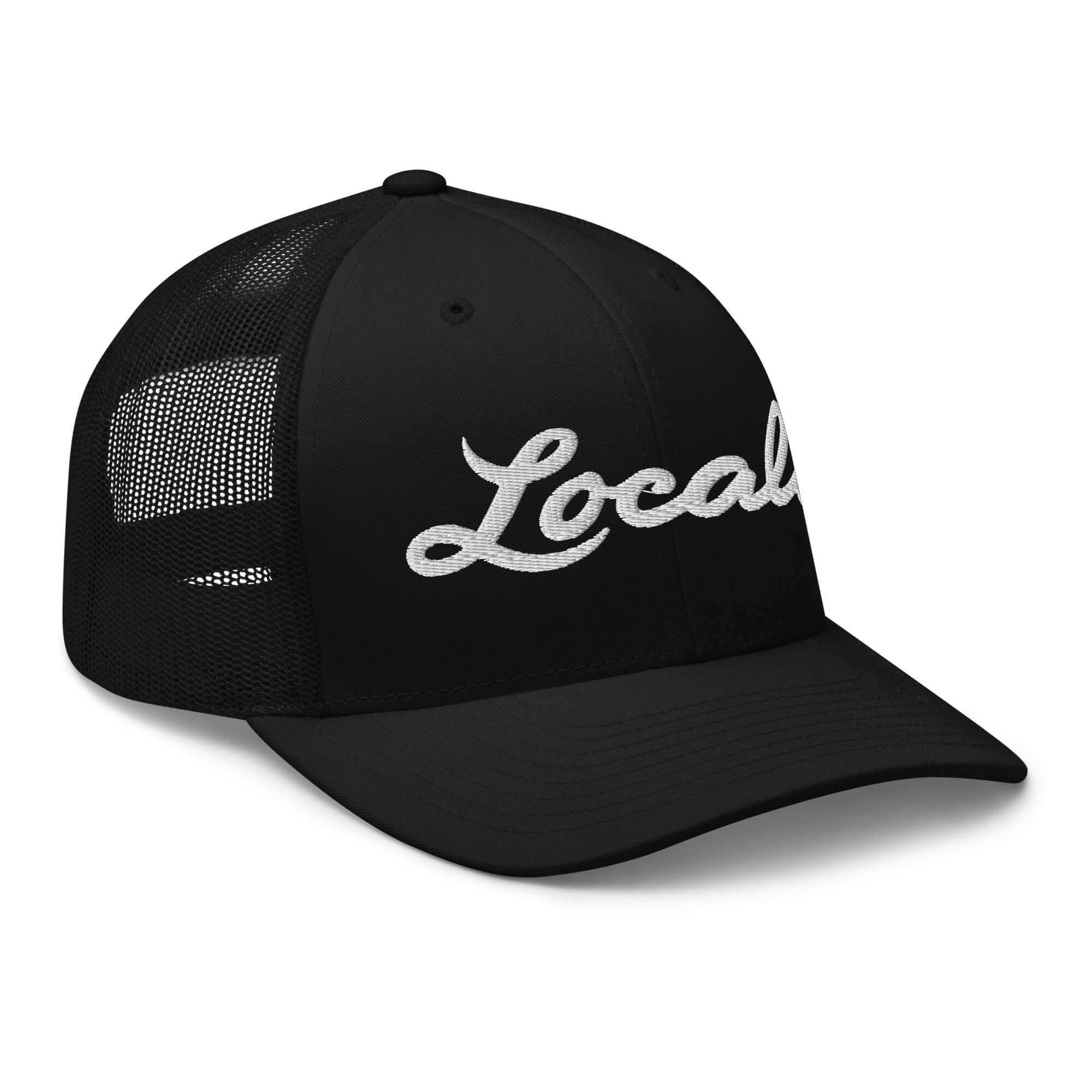 帽子 local space Script Snapback Black Script Logo Retro Trucker Hat – Locals Hawai'i
