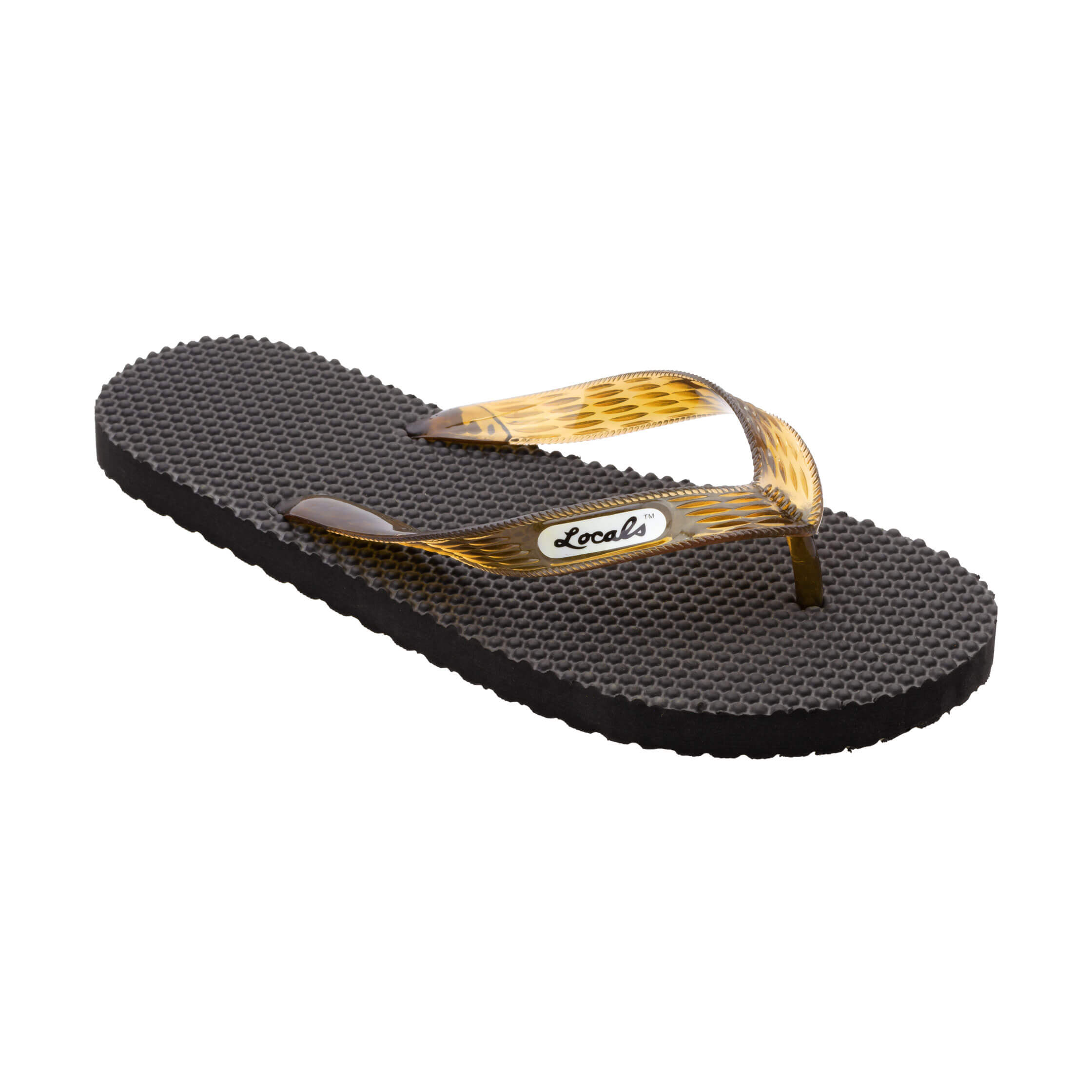 Locals Massage Black Platform Slippahs with Translucent Brown Strap