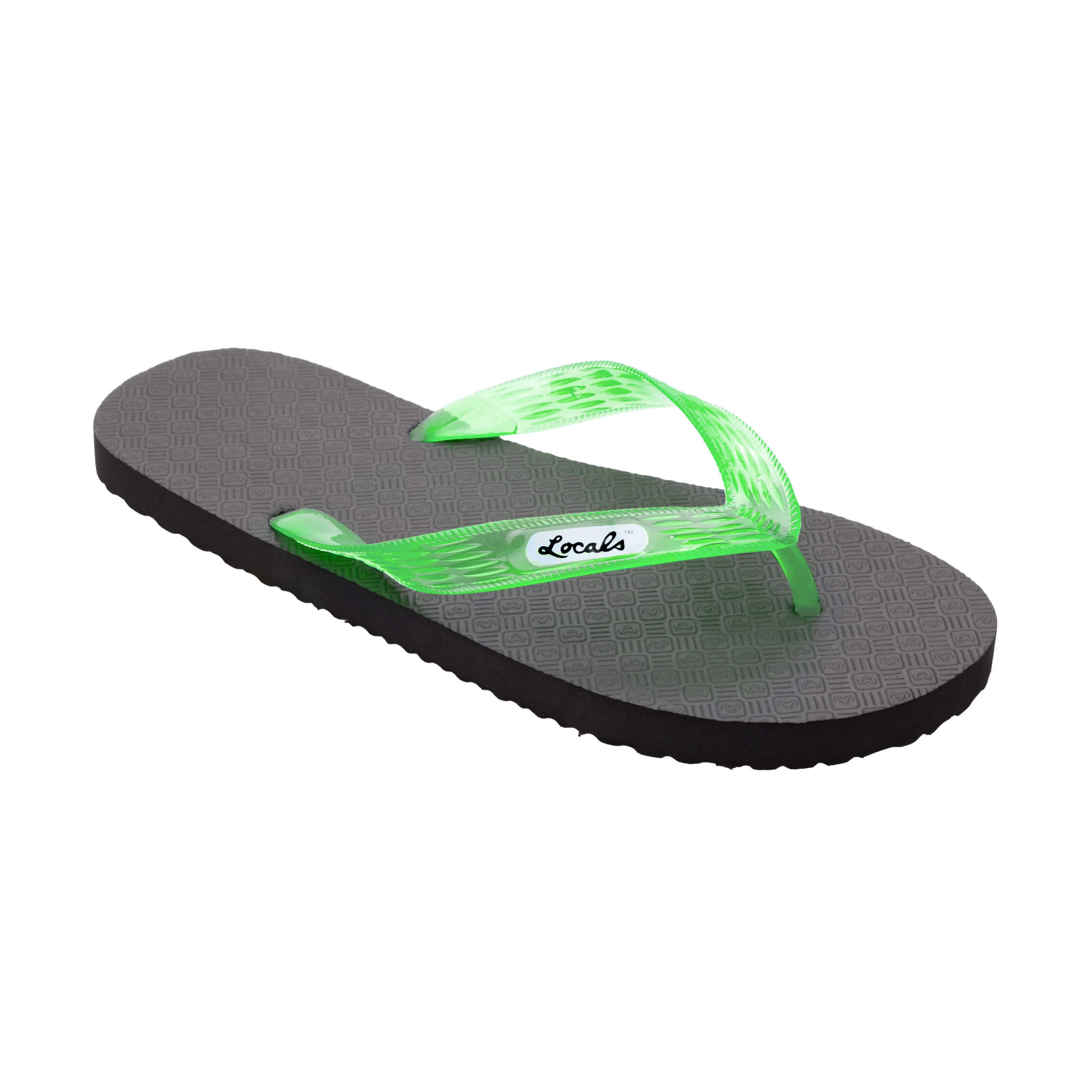 Locals Original Black Platform Slippahs with Translucent Green Strap